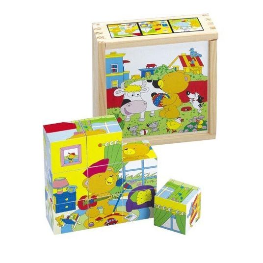 Happy People Puzzle a cubo con scatola di legno - Teddy