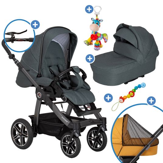 Hartan 2in1 Kombi-Kinderwagen-Set Racer GTS bis 22 kg belastbar mit Falttasche Trend, Mückennetz, Regenschutz, Schnullerkette & Spieltier - Animal Stars