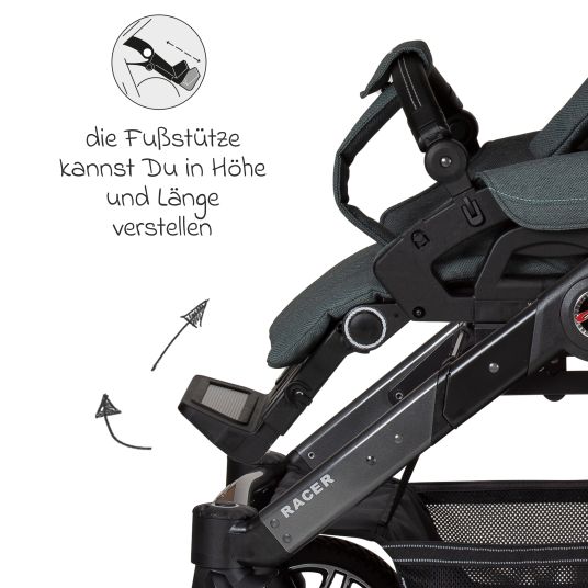 Hartan 2in1 Kombi-Kinderwagen-Set Racer GTS bis 22 kg belastbar mit Falttasche Trend, Mückennetz, Regenschutz, Schnullerkette & Spieltier - Animal Stars