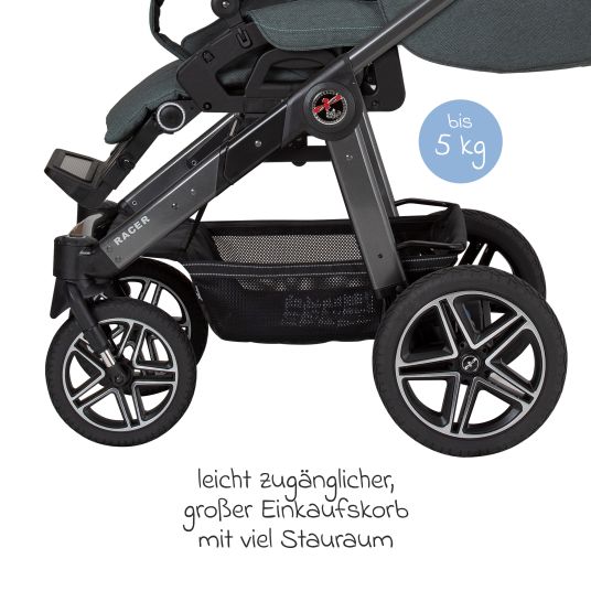 Hartan 2in1 Kombi-Kinderwagen-Set Racer GTS bis 22 kg belastbar mit Falttasche Trend, Mückennetz, Regenschutz, Schnullerkette & Spieltier - Animal Stars