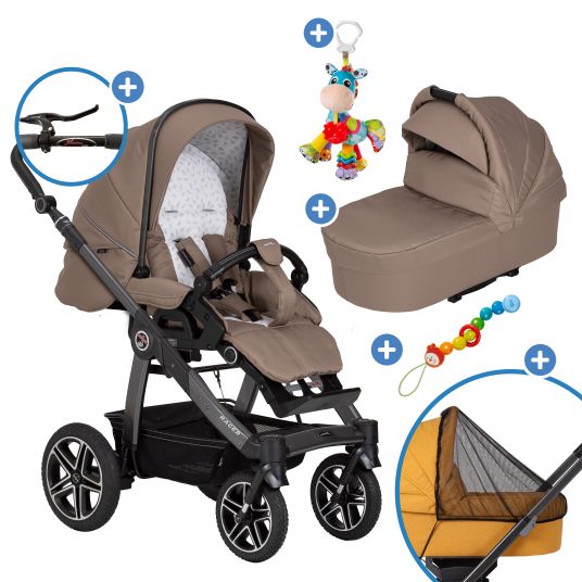 Hartan 2in1 baby carriage set Racer GTS up to 22 kg load capacity with folding bag Trend, mosquito net, rain cover, pacifier chain & play animal - Happy Feet