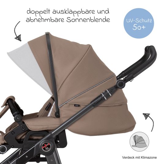 Hartan 2in1 Kombi-Kinderwagen-Set Racer GTS bis 22 kg belastbar mit Falttasche Trend, Mückennetz, Regenschutz, Schnullerkette & Spieltier - Happy Feet