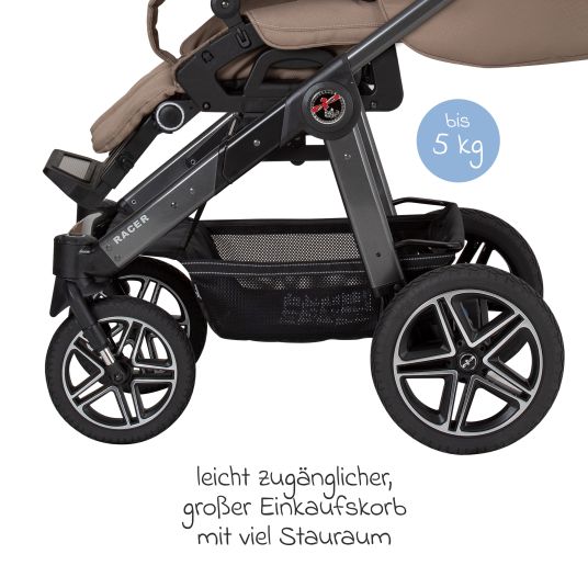 Hartan 2in1 Kombi-Kinderwagen-Set Racer GTS bis 22 kg belastbar mit Falttasche Trend, Mückennetz, Regenschutz, Schnullerkette & Spieltier - Happy Feet