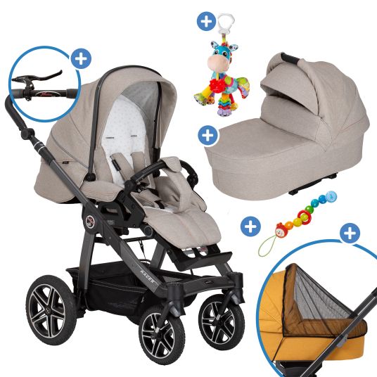 Hartan 2in1 baby carriage set Racer GTS up to 22 kg load capacity with folding bag Trend, mosquito net, rain cover, pacifier chain & play animal - Hedgehog Love