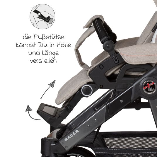 Hartan 2in1 Kombi-Kinderwagen-Set Racer GTS bis 22 kg belastbar mit Falttasche Trend, Mückennetz, Regenschutz, Schnullerkette & Spieltier - Hedgehog Love