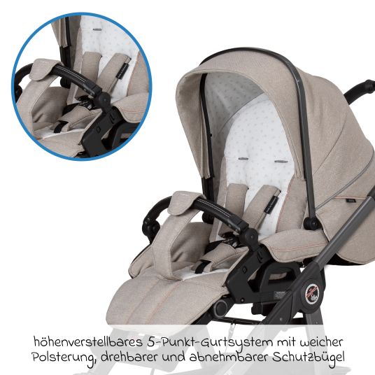 Hartan 2in1 Kombi-Kinderwagen-Set Racer GTS bis 22 kg belastbar mit Falttasche Trend, Mückennetz, Regenschutz, Schnullerkette & Spieltier - Hedgehog Love