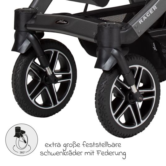 Hartan 2in1 Kombi-Kinderwagen-Set Racer GTS bis 22 kg belastbar mit Falttasche Trend, Mückennetz, Regenschutz, Schnullerkette & Spieltier - Hedgehog Love