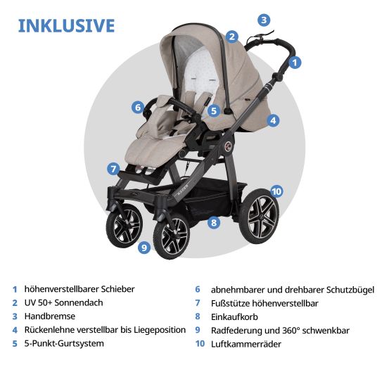 Hartan 2in1 Kombi-Kinderwagen-Set Racer GTS bis 22 kg belastbar mit Falttasche Trend, Mückennetz, Regenschutz, Schnullerkette & Spieltier - Hedgehog Love