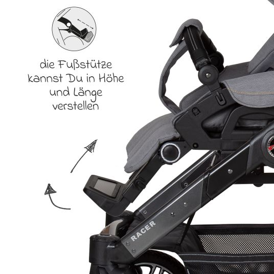 Hartan 2in1 Kombi-Kinderwagen-Set Racer GTS bis 22 kg belastbar mit Falttasche Trend, Mückennetz, Regenschutz, Schnullerkette & Spieltier - Little Zoo