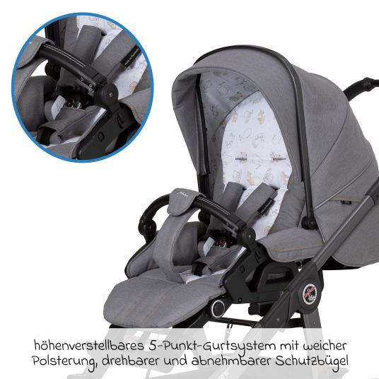 Hartan 2in1 Kombi-Kinderwagen-Set Racer GTS bis 22 kg belastbar mit Falttasche Trend, Mückennetz, Regenschutz, Schnullerkette & Spieltier - Little Zoo