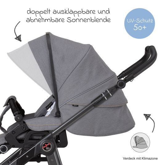 Hartan 2in1 Kombi-Kinderwagen-Set Racer GTS bis 22 kg belastbar mit Falttasche Trend, Mückennetz, Regenschutz, Schnullerkette & Spieltier - Little Zoo