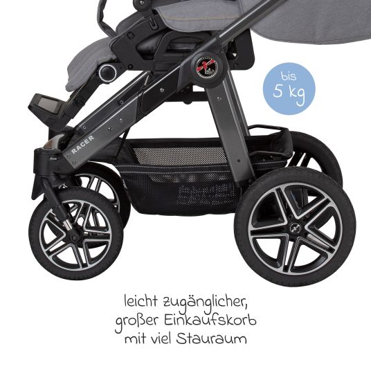 Hartan 2in1 Kombi-Kinderwagen-Set Racer GTS bis 22 kg belastbar mit Falttasche Trend, Mückennetz, Regenschutz, Schnullerkette & Spieltier - Little Zoo