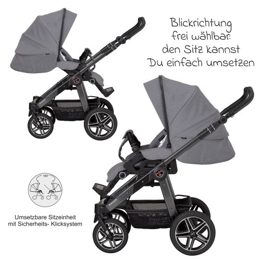 Hartan 2in1 Kombi-Kinderwagen-Set Racer GTS bis 22 kg belastbar mit Falttasche Trend, Mückennetz, Regenschutz, Schnullerkette & Spieltier - Little Zoo