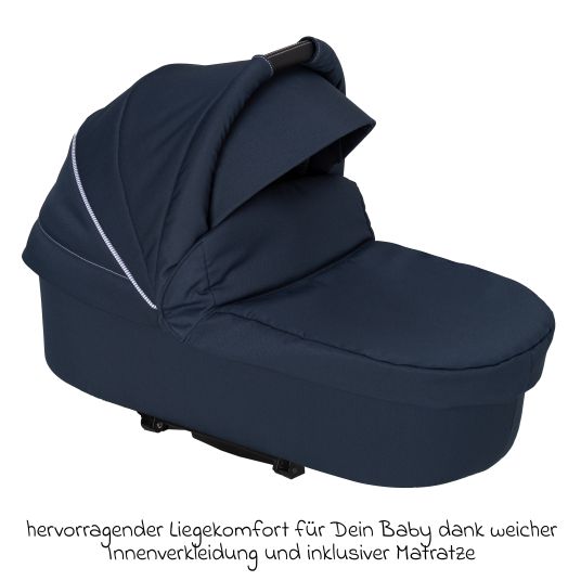 Hartan 2in1 Kombi-Kinderwagen-Set Racer GTS bis 22 kg belastbar mit Falttasche Trend, Mückennetz, Regenschutz, Schnullerkette & Spieltier - Navy Stripes