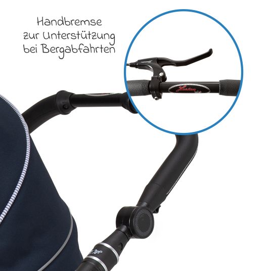 Hartan 2in1 Kombi-Kinderwagen-Set Racer GTS bis 22 kg belastbar mit Falttasche Trend, Mückennetz, Regenschutz, Schnullerkette & Spieltier - Navy Stripes