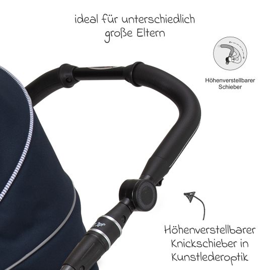 Hartan 2in1 Kombi-Kinderwagen-Set Racer GTS bis 22 kg belastbar mit Falttasche Trend, Mückennetz, Regenschutz, Schnullerkette & Spieltier - Navy Stripes