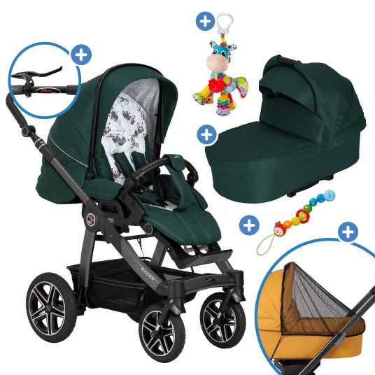 Hartan 2in1 baby carriage set Racer GTS up to 22 kg load capacity with folding bag Trend, mosquito net, rain cover, pacifier chain & play animal - Panda Family