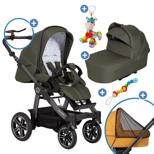 Hartan 2in1 baby carriage set Racer GTS up to 22 kg load capacity with folding bag Trend, mosquito net, rain cover, pacifier chain & play animal - Rainbow