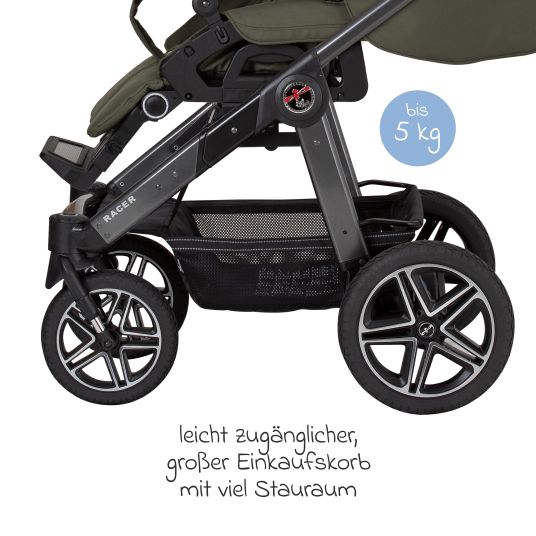 Hartan 2in1 Kombi-Kinderwagen-Set Racer GTS bis 22 kg belastbar mit Falttasche Trend, Mückennetz, Regenschutz, Schnullerkette & Spieltier - Rainbow