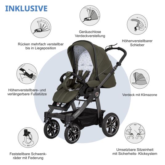 Hartan 2in1 Kombi-Kinderwagen-Set Racer GTS bis 22 kg belastbar mit Falttasche Trend, Mückennetz, Regenschutz, Schnullerkette & Spieltier - Rainbow