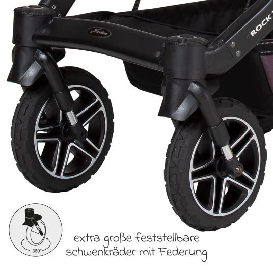 Hartan 2in1 Kombi-Kinderwagen-Set Rock IT GTR Outdoor bis 22 kg belastbar mit Knickschieber, Handbremse, Sportsitz, Falttasche Premium & Regenschutz - Amethyst