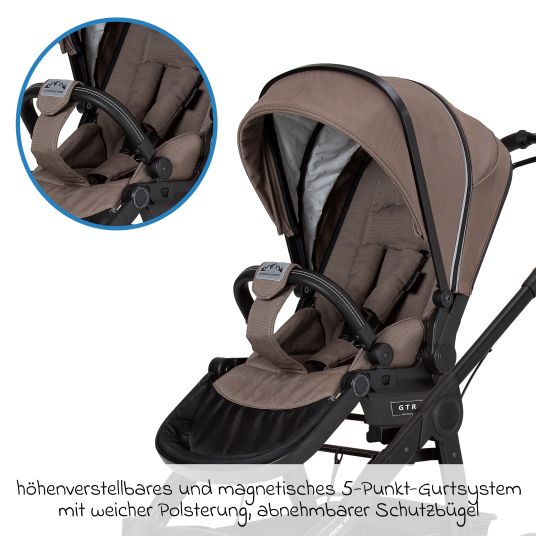 Hartan 2in1 Rock IT GTR Outdoor baby carriage set for baby carriages up to 22 kg with buckle pusher, handbrake, sports seat, Premium folding bag & rain cover - Toffee