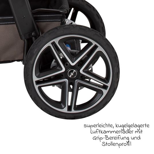 Hartan Set 2in1 Rock IT GTR Outdoor per passeggini fino a 22 kg con maniglione pieghevole, freno a mano, sedile sportivo, borsa pieghevole Premium e parapioggia - Toffee