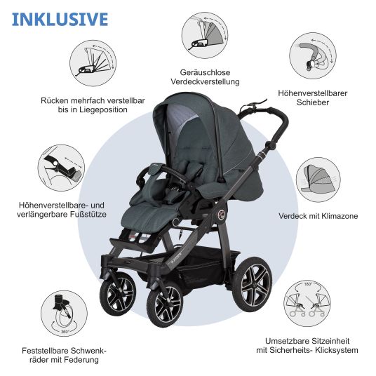 Hartan 4in1 Kombi-Kinderwagen-Set Racer GTS bis 22 kg belastbar mit Falttasche Trend, Babyschale Pebble Pro, Isofix-Basis FamilyFix3, Mückennetz, Regenschutz, Schnullerkette & Spieltier - Animal Stars