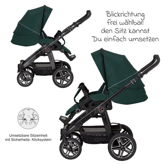 Hartan 4in1 Kombi-Kinderwagen-Set Racer GTS bis 22 kg belastbar mit Falttasche Trend, Babyschale Pebble Pro, Isofix-Basis FamilyFix3, Mückennetz, Regenschutz, Schnullerkette & Spieltier - Panda Family