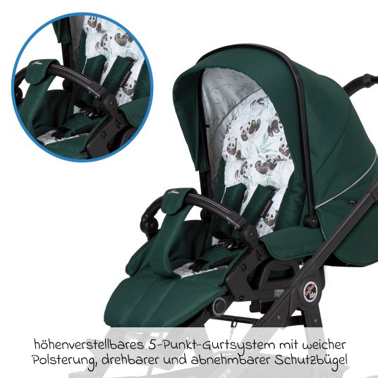 Hartan 4in1 Kombi-Kinderwagen-Set Racer GTS bis 22 kg belastbar mit Falttasche Trend, Babyschale Pebble Pro, Isofix-Basis FamilyFix3, Mückennetz, Regenschutz, Schnullerkette & Spieltier - Panda Family