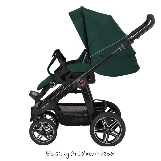 Hartan 4in1 Kombi-Kinderwagen-Set Racer GTS bis 22 kg belastbar mit Falttasche Trend, Babyschale Pebble Pro, Isofix-Basis FamilyFix3, Mückennetz, Regenschutz, Schnullerkette & Spieltier - Panda Family