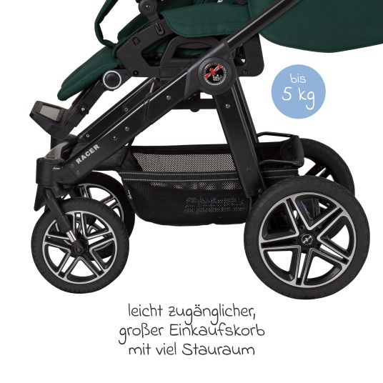 Hartan 4in1 Kombi-Kinderwagen-Set Racer GTS bis 22 kg belastbar mit Falttasche Trend, Babyschale Pebble Pro, Isofix-Basis FamilyFix3, Mückennetz, Regenschutz, Schnullerkette & Spieltier - Panda Family