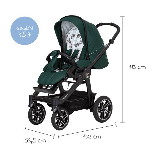 Hartan 4in1 Kombi-Kinderwagen-Set Racer GTS bis 22 kg belastbar mit Falttasche Trend, Babyschale Pebble Pro, Isofix-Basis FamilyFix3, Mückennetz, Regenschutz, Schnullerkette & Spieltier - Panda Family