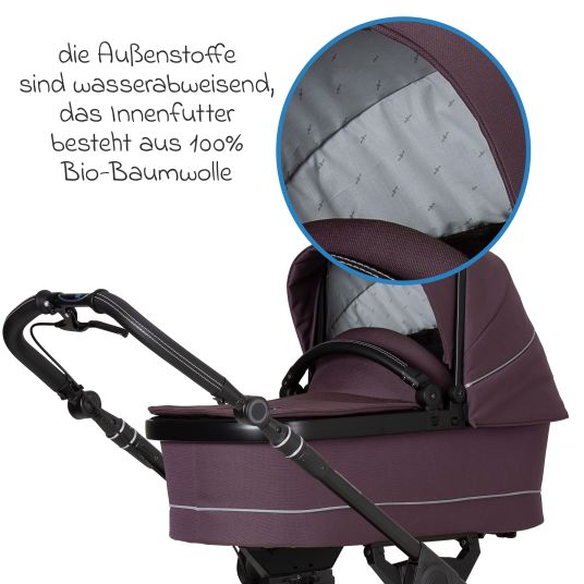 Hartan 4in1 Kombi-Kinderwagen-Set Rockit IT GTR bis 22 kg belastbar mit Falttasche Trend, Babyschale Pebble Pro, Isofix-Basis FamilyFix3, Mückennetz, Regenschutz & Spieltier - Amethyst