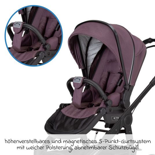 Hartan 4in1 Rockit IT GTR baby carriage set with a load capacity of up to 22 kg with Trend folding bag, Pebble Pro infant car seat, FamilyFix3 Isofix base, mosquito net, rain cover & play animal - Amethyst