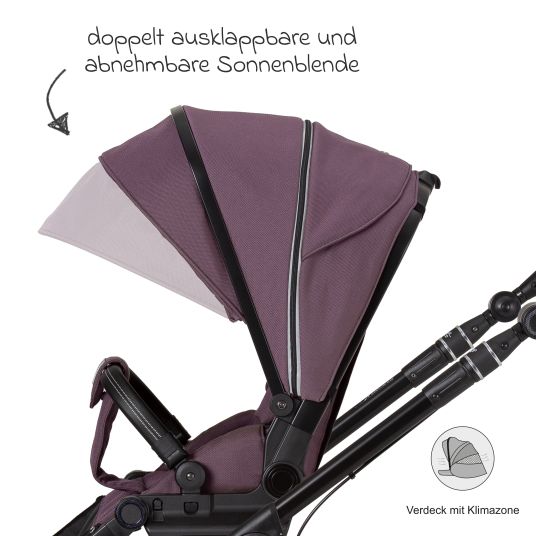 Hartan 4in1 Kombi-Kinderwagen-Set Rockit IT GTR bis 22 kg belastbar mit Falttasche Trend, Babyschale Pebble Pro, Isofix-Basis FamilyFix3, Mückennetz, Regenschutz & Spieltier - Amethyst