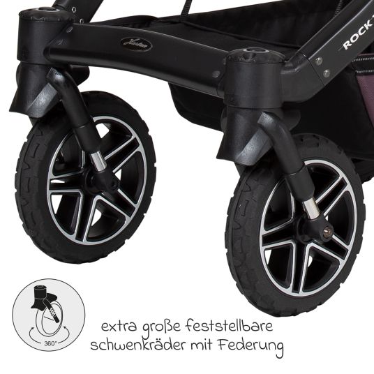 Hartan 4in1 Kombi-Kinderwagen-Set Rockit IT GTR bis 22 kg belastbar mit Falttasche Trend, Babyschale Pebble Pro, Isofix-Basis FamilyFix3, Mückennetz, Regenschutz & Spieltier - Amethyst