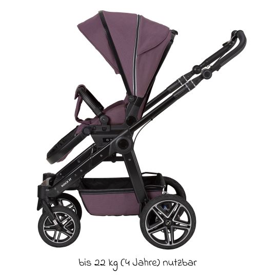 Hartan 4in1 Rockit IT GTR baby carriage set with a load capacity of up to 22 kg with Trend folding bag, Pebble Pro infant car seat, FamilyFix3 Isofix base, mosquito net, rain cover & play animal - Amethyst