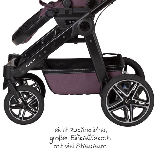 Hartan 4in1 Kombi-Kinderwagen-Set Rockit IT GTR bis 22 kg belastbar mit Falttasche Trend, Babyschale Pebble Pro, Isofix-Basis FamilyFix3, Mückennetz, Regenschutz & Spieltier - Amethyst