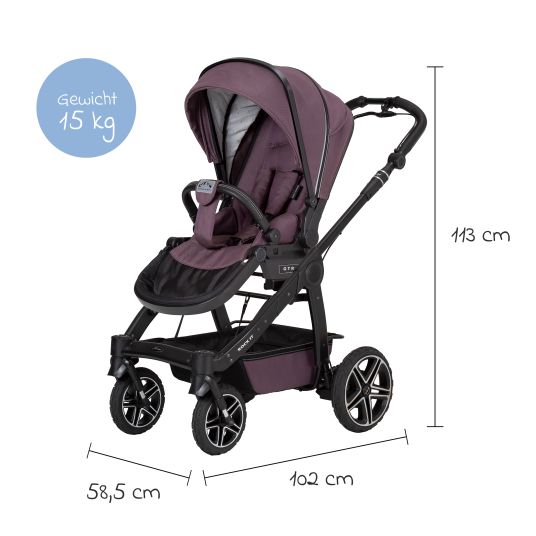 Hartan 4in1 Kombi-Kinderwagen-Set Rockit IT GTR bis 22 kg belastbar mit Falttasche Trend, Babyschale Pebble Pro, Isofix-Basis FamilyFix3, Mückennetz, Regenschutz & Spieltier - Amethyst