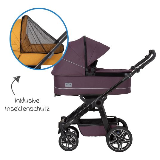 Hartan 4in1 Rockit IT GTR baby carriage set with a load capacity of up to 22 kg with Trend folding bag, Pebble Pro infant car seat, FamilyFix3 Isofix base, mosquito net, rain cover & play animal - Amethyst