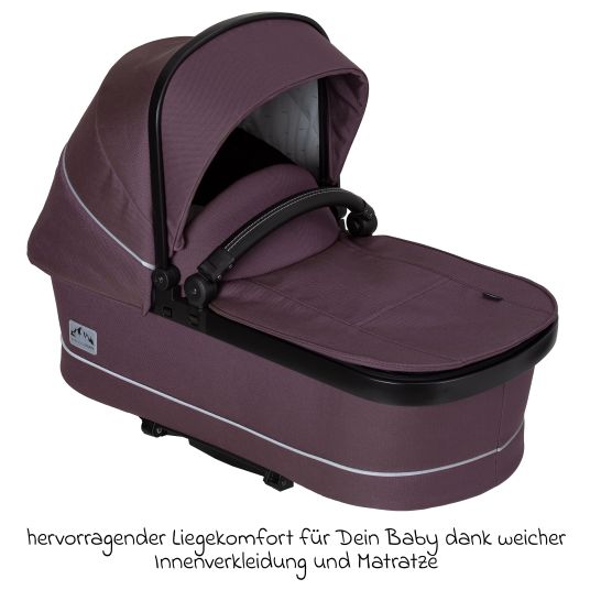 Hartan 4in1 Rockit IT GTR baby carriage set with a load capacity of up to 22 kg with Trend folding bag, Pebble Pro infant car seat, FamilyFix3 Isofix base, mosquito net, rain cover & play animal - Amethyst