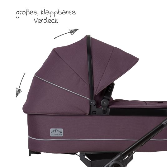 Hartan 4in1 Rockit IT GTR baby carriage set with a load capacity of up to 22 kg with Trend folding bag, Pebble Pro infant car seat, FamilyFix3 Isofix base, mosquito net, rain cover & play animal - Amethyst