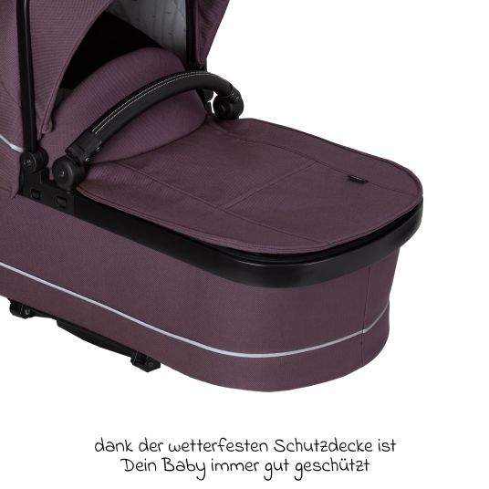 Hartan 4in1 Rockit IT GTR baby carriage set with a load capacity of up to 22 kg with Trend folding bag, Pebble Pro infant car seat, FamilyFix3 Isofix base, mosquito net, rain cover & play animal - Amethyst