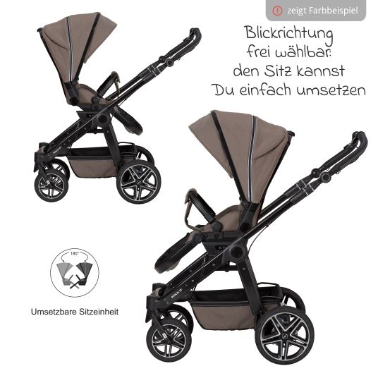 Hartan 4in1 Rockit IT GTR baby carriage set with a load capacity of up to 22 kg with Trend folding bag, Pebble Pro infant car seat, FamilyFix3 Isofix base, mosquito net, rain cover & play animal - Leaf