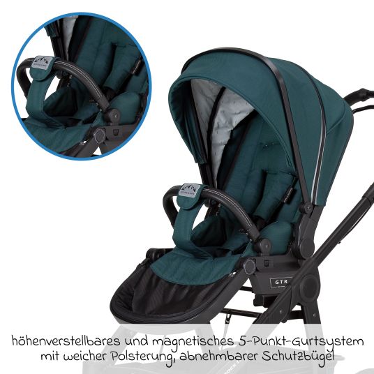 Hartan 4in1 Rockit IT GTR baby carriage set with a load capacity of up to 22 kg with Trend folding bag, Pebble Pro infant car seat, FamilyFix3 Isofix base, mosquito net, rain cover & play animal - Leaf