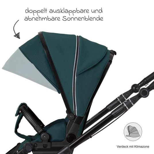 Hartan 4in1 Kombi-Kinderwagen-Set Rockit IT GTR bis 22 kg belastbar mit Falttasche Trend, Babyschale Pebble Pro, Isofix-Basis FamilyFix3, Mückennetz, Regenschutz & Spieltier - Leaf