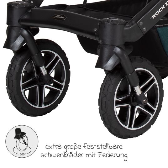 Hartan 4in1 Kombi-Kinderwagen-Set Rockit IT GTR bis 22 kg belastbar mit Falttasche Trend, Babyschale Pebble Pro, Isofix-Basis FamilyFix3, Mückennetz, Regenschutz & Spieltier - Leaf