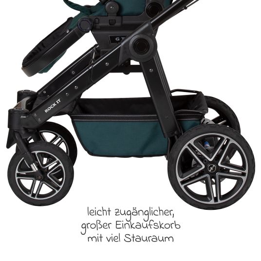 Hartan 4in1 Kombi-Kinderwagen-Set Rockit IT GTR bis 22 kg belastbar mit Falttasche Trend, Babyschale Pebble Pro, Isofix-Basis FamilyFix3, Mückennetz, Regenschutz & Spieltier - Leaf