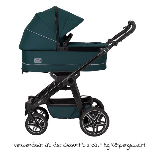 Hartan 4in1 Kombi-Kinderwagen-Set Rockit IT GTR bis 22 kg belastbar mit Falttasche Trend, Babyschale Pebble Pro, Isofix-Basis FamilyFix3, Mückennetz, Regenschutz & Spieltier - Leaf